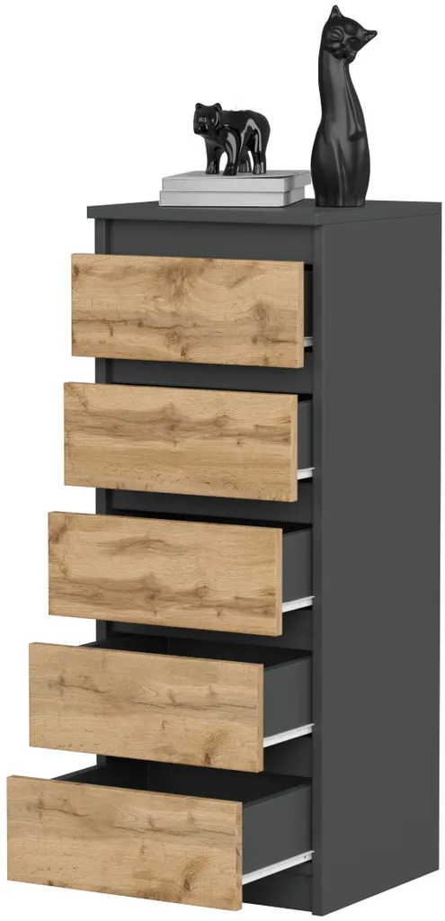 Commode VBChome 5 tiroirs 40x39x105 cm Anthracite et Chêne élégant - 5