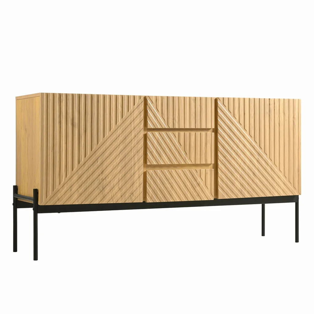 Sideboard 3 Tiroirs 2 Portes Sans Poignées, Rangement Discret et Chic - 9