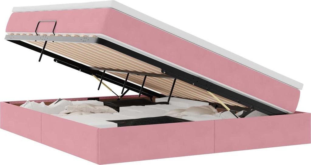 Aufbewahrungsbett mit Matratze Rosa 160 x 200 cm Samt