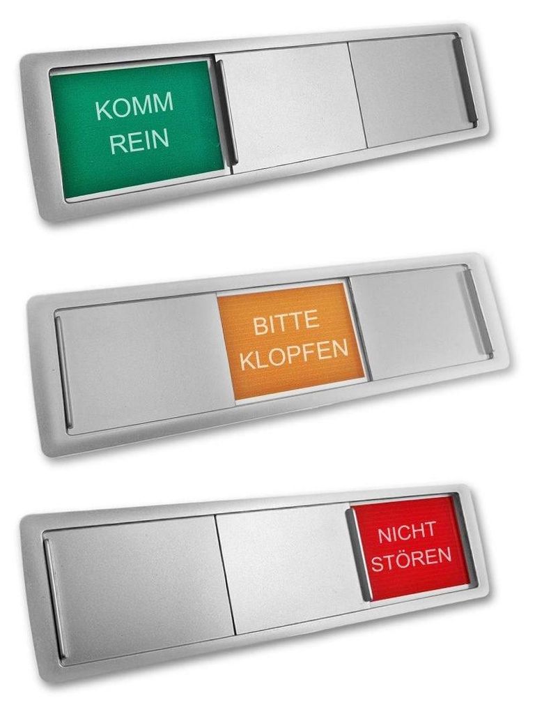 CombiCraft Schiebeschild 'Komm rein/Bitte klopfen/Nichtstören' in einem silberfarbenen Kunststoffschiebeprofil ca. 178x50mm - Pro Stück