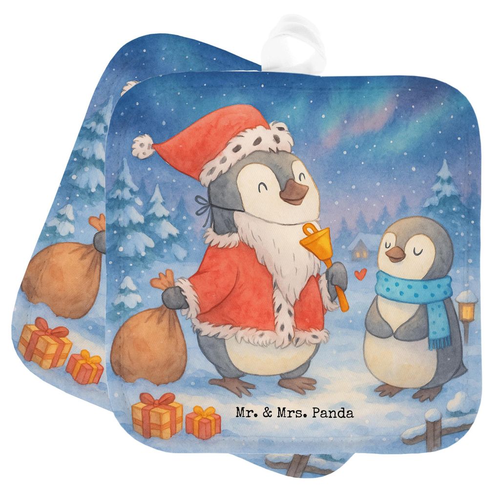 Mr. & Mrs. Panda 2er Set Topflappen Pinguin Wunschliste Design - Weiß - Geschenk, Topflappenset, Weihnachten, Topfuntersetzer, topfhalter, Kochlappen