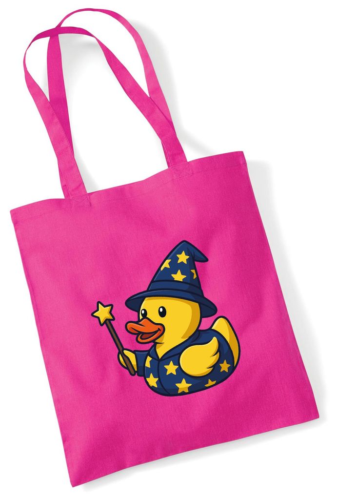 Huuraa Jutebeutel Quietscheente Zauberer Gummiente Magier 10 Liter Fuchsia Baumwolle Tasche Geschenkidee