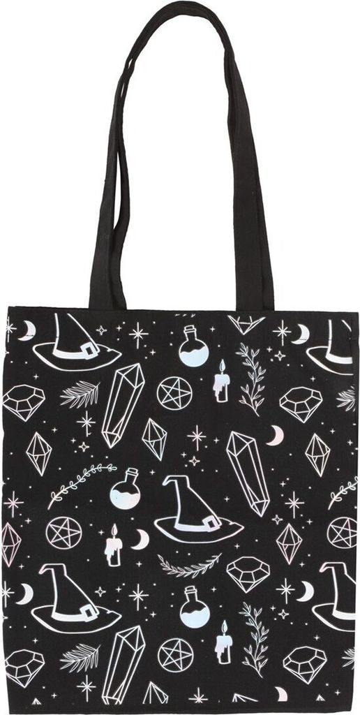Something Different - Tragetasche "Crystal Witch", bedruckt, Polyester-Baumwollmischgewebe SD6281 (Einheitsgröße) (Schwarz/Weiß)