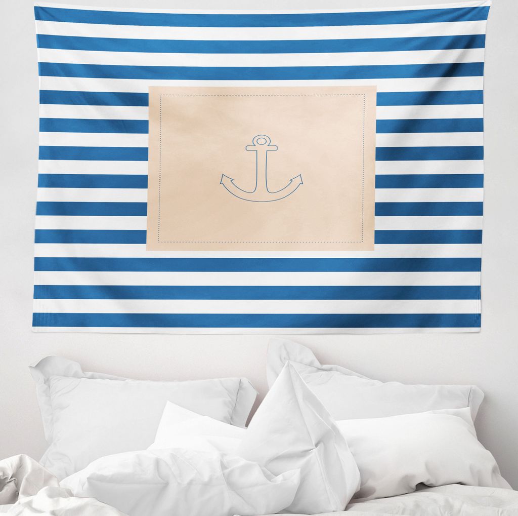 ABAKUHAUS Harbor-Streifen Wandteppich, Maritime Anchor aus Weiches Mikrofaser Stoff Waschbar ohne Verblassen Digitaldruck, 150 x 110 cm, Violet Blu...