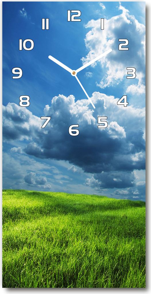 Wanduhr aus Glas – 30x60 cm - Glasbild - Glasuhr - Gehärtetes Glas -Wolken über dem Feld