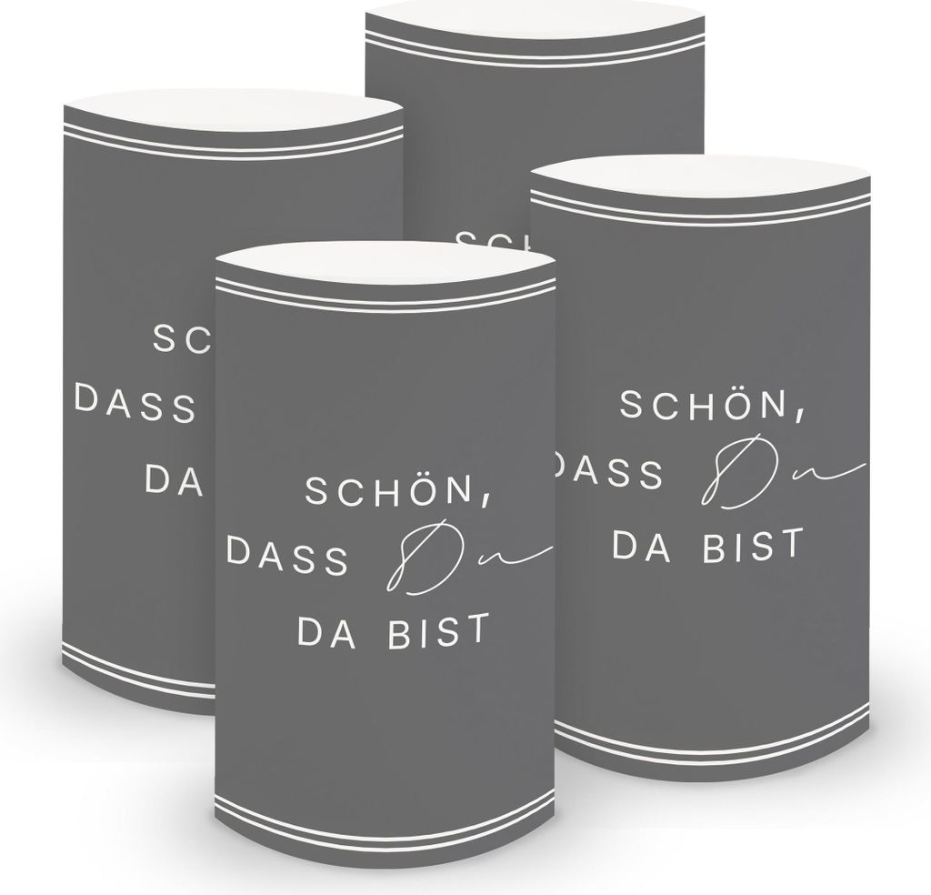 ITENGA 6x Windlichter Schön dass du da bist V3 grau