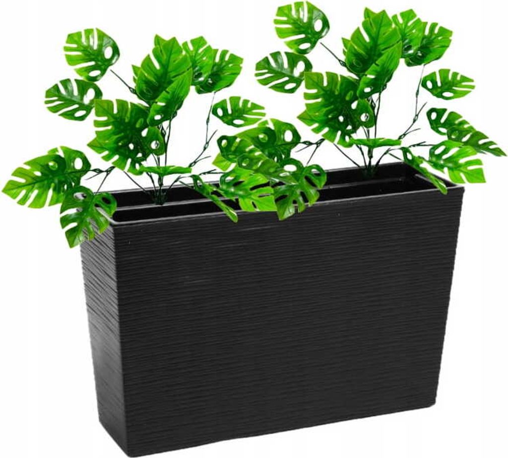 Hoher länglicher Blumentopf Meißel 19x56x36,5cm Schwarzer Blumenständer + Verbena-Einsatz