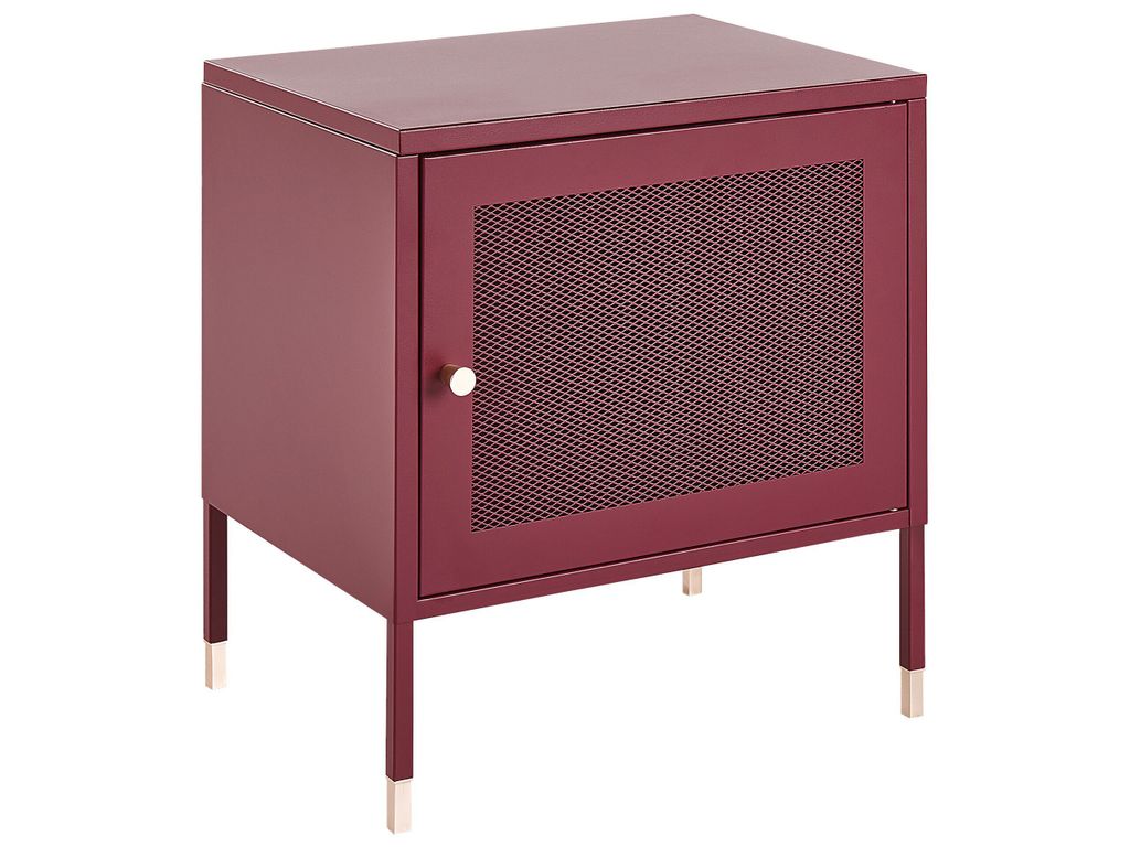 BELIANI Nachttisch Dunkelrot Stahl mit Gittertür Griff Rechteckig 45 x 35 x 51 cm Industriell Metallschrank für Schlafzimmer Wohnzimmer Esszimmer