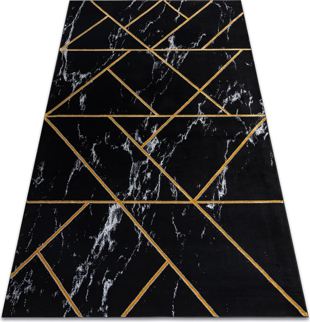 Tapis Design Géométrique Marbre Noir Or EMERALD, Finition Glamour 80x150
