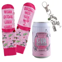 Gin-Socken mit Gin Schlüsselanhänger in einer Design-Dose, Geschenke für Frauen und Männer, Wenn Du das Lesen Kannst bring mir Gin (Rosa)