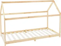 ML-Design dětská postel 90x200 cm se stříškou a roštovým rámem, přírodní, domácí postel z masivního borovicového dřeva podlahová postel dřevěná postel postel pro mládež postel na hraní stan