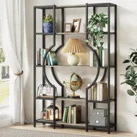 Tribesigns 5-stöckiges Bücherregal, hohes Vintage-Bücherregal mit 12 offenen Ausstellungsböden, Bücherregal aus Holz mit Metallrahmen, Grau