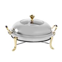 3L Chafing Dish Set Edelstahl Speisenwärmer mit Glasdeckel 28cm rund Buffet Warmhaltebehälter (silber, gold)