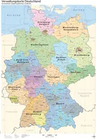 Politische Deutschlandkarte (Verwaltungskarte Deutschland, Basisversion), Poster, 70 x100 cm, Bundesländer, Landkreise und Regierungsbezirke, Autobahn