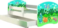 ACMA Jugendbett Kinderbett Junior-Bett Komplett-Set mit Matratze Lattenrost und Rausfallschutz Weiß 30 Dino 160x80 + Bettkasten