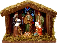7tlg. Krippen Set Licht Weihnachten Stall Tannenbaum Krippenfiguren Figuren XMAS