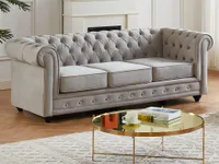 Sofa 3-Sitzer - Samt - Hellgrau - CHESTERFIELD
