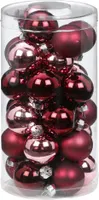 Weihnachtskugeln Glas 4cm, 30 Stück, Farbe:Berry Kiss ( Beere glanz / matt )