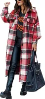 ASKSA Damen Kariertes Lange Hemdjacke Taschen Knöpfen Langarm Holzfällerjacke Mantel, A Rot, 2XL