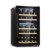 Klarstein Weinkühlschrank, Getränkekühlschrank Schmal, 2 Zonen Kühlschrank mit Glastür, Getränkekühlschränke Freistehend, Weinkühlschrank Klein, Weinkühlschränke mit UV-Schutz, 5-22 °C, 29 Flaschen