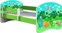 ACMA Jugendbett Kinderbett Junior-Bett Komplett-Set mit Matratze Lattenrost und Rausfallschutz Grün 30 Dino 140x70