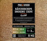 PINI 5 Kg Räucherchips Buche und Erle gemischt 1-3 mm Smoking Dust Räucherspäne 18 Liter