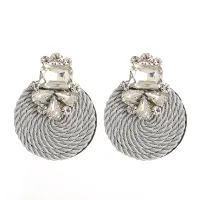 1 Paar handgefertigte übertriebene runde Strass-Tropfenohrringe für Damen, Modeschmuck-Silber