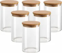 gouveo 6er Set Vorratsdose 500 ml rund aus Borosilikatglas mit Deckel - Glasbehälter mit Etiketten für Küche, Haushalt - Robustes Vorratsglas