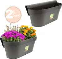 2x Geländerkasten Balkon mit Wasserspeicher Blumentopf Zaun Blumenkasten Geländer Balkontopf Balkonkasten Anthrazit