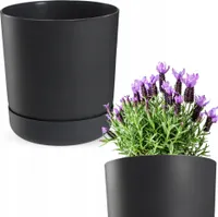 KADAX Blumentopf mit Untersetzer "Kama", Blumenkübel, Pflanztopf aus Kunststoff, Übertopf, rund, 15 cm, Anthrazit
