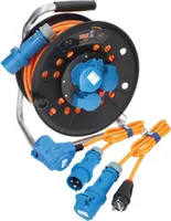 KALLE DAS KABEL CEE Campingkabeltrommel H07BQ-F 3G 2,5 mm² 25 Meter 230V 16A Schutzart IP44 + Anschlussleitung 1,5 Meter + Kabel mit Winkelkupplung 1,5 Meter EXTREME SIGNAL ORANGE Kabeltrommel Campingkabel Wohnmobil-Kabel Caravantrommel