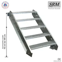 5 Stufen Stahltreppe Breite 100 cm Geschosshöhe 70-105cm inkl. Zubehör