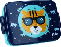 Kinder Lunch-Box, Brotdose - Tiger, 16x13x5 cm, BPA-Frei, navy/helltürkis