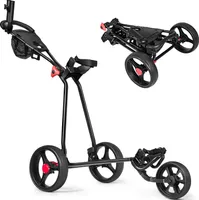 COSTWAY 3-kolesový golfový vozík, skladací, golfový vozík s nastaviteľnou rukoväťou, kovový golfový vozík, golfový vozík so slnečníkom, držiakom na pohár a telefón, čierny
