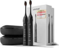 Zahnheld Doppelpack, 2x elektrische Schallzahnbürsten GERO, inkl. 2 Bürstenköpfe & 2x Reiseetuis, für sanfte und effektive Reinigung, schwarz