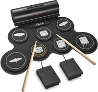 POGOLAB Elektronisches Schlagzeug 7 Pads Tragbare Roll-Up Drumsticks Fußpedale