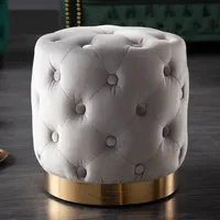 Eleganter Hocker MODERN BAROCK 37cm edel-grau gold Samt Chesterfield Design