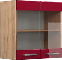 Vicco Küchenschrank Glas R-Line, 60 cm, Bordeaux Hochglanz/Goldkraft Eiche