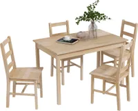 HOMCOM 5-tlg. Essgruppe, Esstisch mit 4 Stühlen, Esszimmergruppe platzsparend, Rechteckig Esstisch-Set für Küche, Esszimmer, Wohnzimmer, Massivholz, N