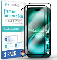 smartect Schutzglas Full Screen für iPhone 16, 3 Stück + Positionierhilfe
