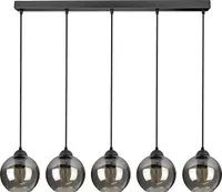 Pendelleuchte mit 5 Glasschirmen in Schwarz, Transparent, 5x E27
