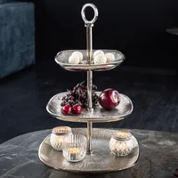 riess-ambiente Moderne Etagere ORIENT 45cm silber Hammerschlag-Design mit drei Etagen Schmuckablage Ablage Gebäcketagere