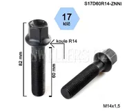 Kolový šroub M14x1,5x60 koule R14, klíč 17, S17D60R14-ZNNI, černý, výška 82