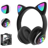 Katzenohr Kopfhörer Bluetooth drahtloser Stereokopfhörer LED Licht RGB Gaming Kopfhörer, schwarz