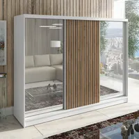 Schwebetürenschrank DIVER , 3-türig Schrank 200 cm Kleiderschrank mit 4 Schubladen, und 3D-Lamellen