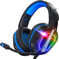 Gaming Headset für PS4/PS5/PC/Xbox/Nintendo Switch, PS4 Kopfhörer mit Kabel und RGB Licht, Stereo Surround Kopfhörer mit Mikrofon, Noise Cancelling Gamer Headphones - Blau