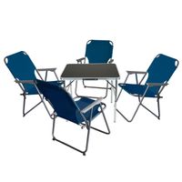 Campingmöbel-Set Sitzgruppe Campingtisch 75x55cm 4x Klappstuhl Blau 5tlg 