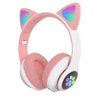 Kinder Kopfhörer Rosa, Kabellose Katzenohrkopfhörer Bluetooth Headset Stereokopfhörer LED Leuchten Kopfhörer Kinder Mädchen