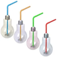 4er Set LED RGB Partyglas Birne mit Deckel und Strohhalm 400ml Party Kunststoff Trinkbecher Cocktail Transparent Beleuchtetes Longdrinkgläser Blinkend