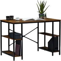 Schreibtisch EVORA im Industrial Stil aus Metall in schwarz und MDF/Spanlatte in Vintage Optik, Tisch im Vintage Look  mit 4 Ablagefächern für Aktenordner und Aufbewahrungsboxen